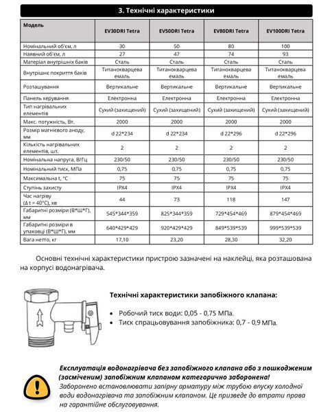 Willer EV50DRI Tetra 50 л електричний накопичувальний водонагрівач WIL-82199-D фото