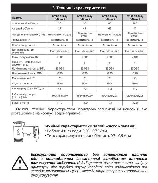 Willer IV80DR-Brig Mirror 80 л електричний накопичувальний водонагрівач WIL-82174-D фото
